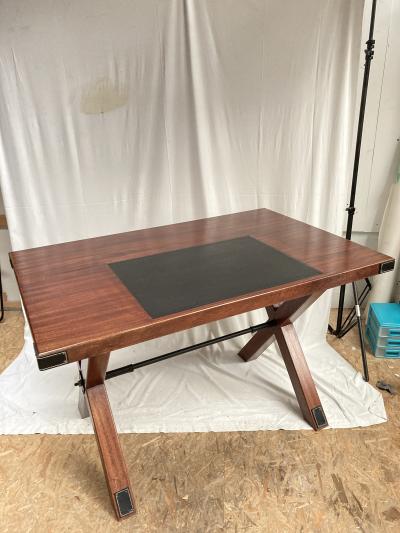 Jacques Adnet 1950s Stitched leather writing table by Jacques Adnet
