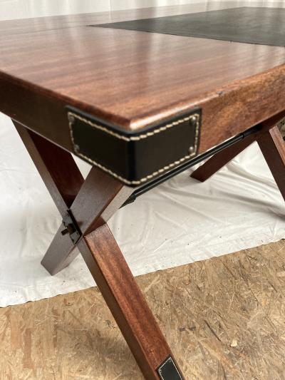 Jacques Adnet 1950s Stitched leather writing table by Jacques Adnet