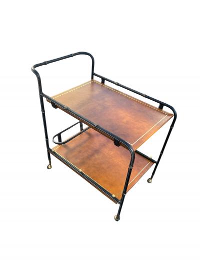 Jacques Adnet 1950s Stitched leatherbar cart by Jacques Adnet
