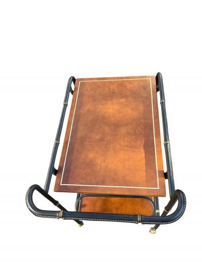 Jacques Adnet 1950s Stitched leatherbar cart by Jacques Adnet