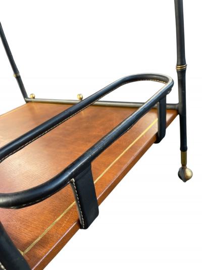 Jacques Adnet 1950s Stitched leatherbar cart by Jacques Adnet
