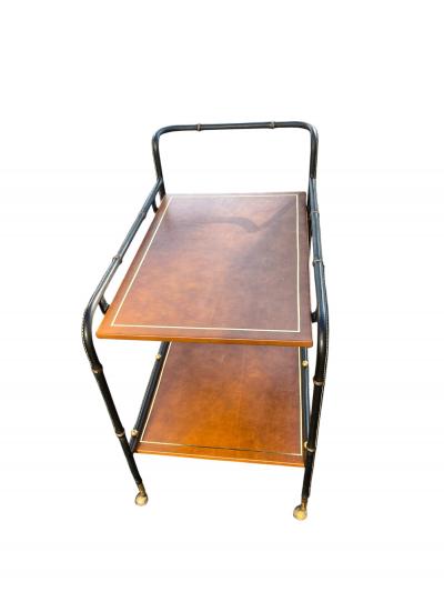 Jacques Adnet 1950s Stitched leatherbar cart by Jacques Adnet