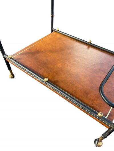 Jacques Adnet 1950s Stitched leatherbar cart by Jacques Adnet