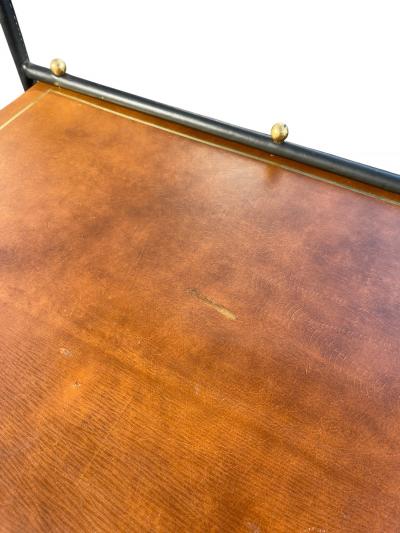 Jacques Adnet 1950s Stitched leatherbar cart by Jacques Adnet
