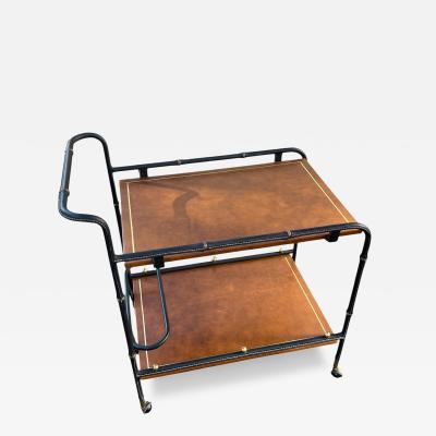 Jacques Adnet 1950s Stitched leatherbar cart by Jacques Adnet