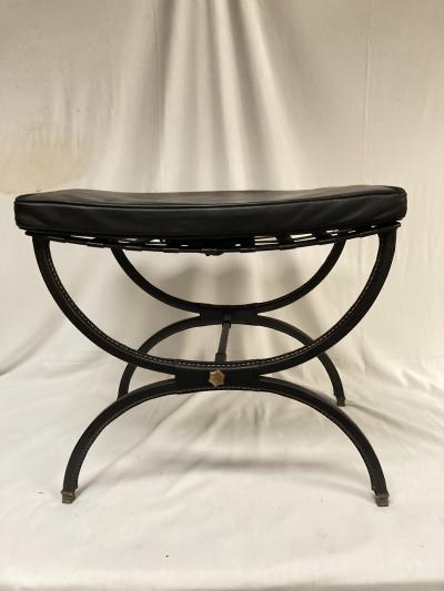 Jacques Adnet 1950s pair of stitched leather Ottomans by Jacques Adnet