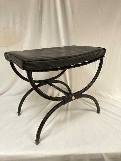 Jacques Adnet 1950s pair of stitched leather Ottomans by Jacques Adnet