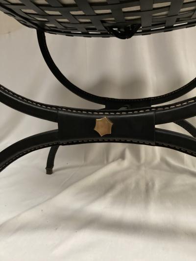 Jacques Adnet 1950s pair of stitched leather Ottomans by Jacques Adnet