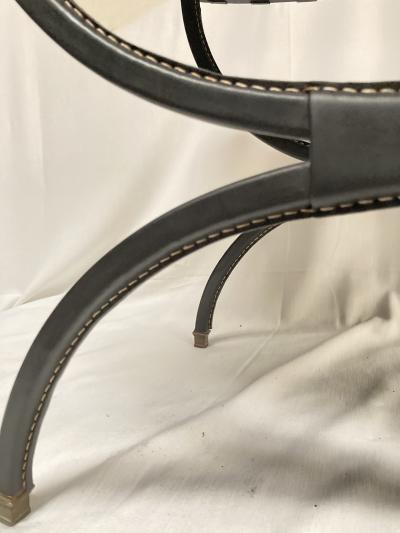 Jacques Adnet 1950s pair of stitched leather Ottomans by Jacques Adnet