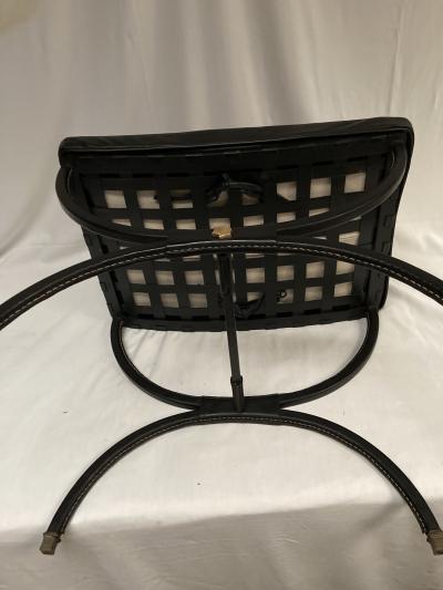 Jacques Adnet 1950s pair of stitched leather Ottomans by Jacques Adnet