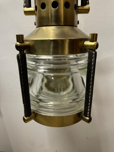 Jacques Adnet 1950s pair of stitched leather lanterns by Jacques Adnet