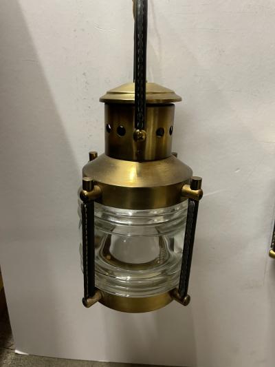 Jacques Adnet 1950s pair of stitched leather lanterns by Jacques Adnet