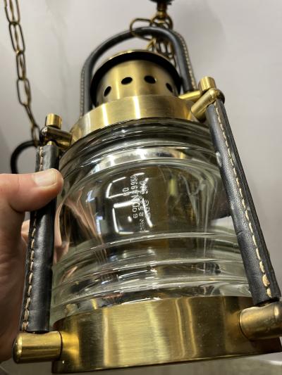 Jacques Adnet 1950s pair of stitched leather lanterns by Jacques Adnet