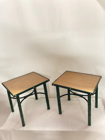 Jacques Adnet 1950s pair of stitched leather side tables by Jacques Adnet