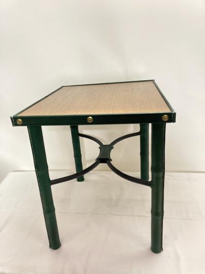 Jacques Adnet 1950s pair of stitched leather side tables by Jacques Adnet