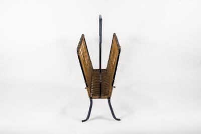 Jacques Adnet 1950s stitched Leather magazines rack by Jacques Adnet