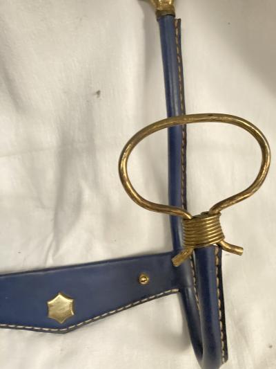Jacques Adnet 1950s stitched leather and brass coat rack by Jacques adnet