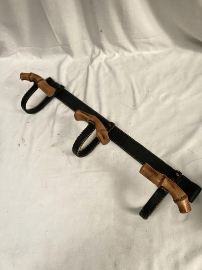 Jacques Adnet 1950s stitched leather coat rack by Jacques Adnet