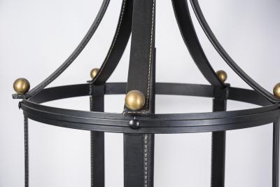 Jacques Adnet 1950s tall Stitched leather lantern by Jacques Adnet