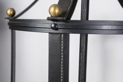 Jacques Adnet 1950s tall Stitched leather lantern by Jacques Adnet