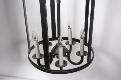Jacques Adnet 1950s tall Stitched leather lantern by Jacques Adnet