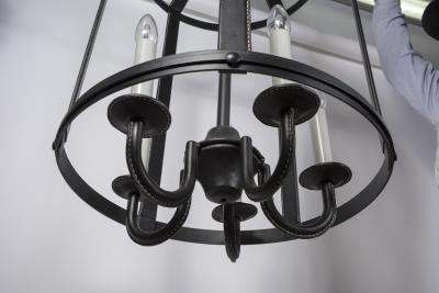 Jacques Adnet 1950s tall Stitched leather lantern by Jacques Adnet