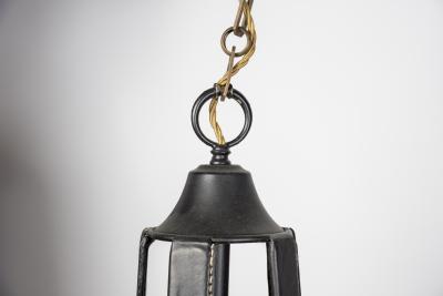 Jacques Adnet 1950s tall Stitched leather lantern by Jacques Adnet