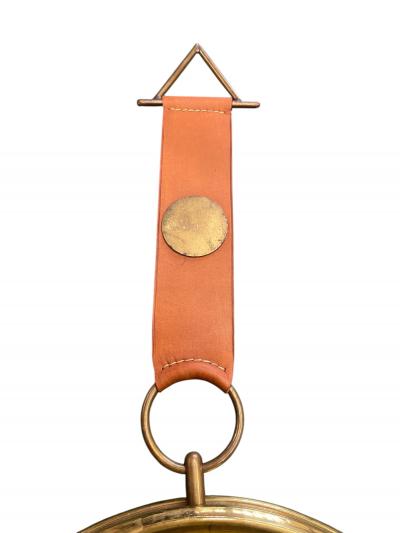 Jacques Adnet 1960s Brass and leather wall mirror in the manner of Jacques Adnet