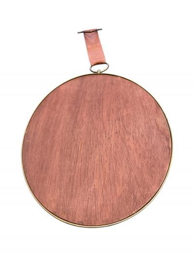 Jacques Adnet 1960s Brass and leather wall mirror in the manner of Jacques Adnet