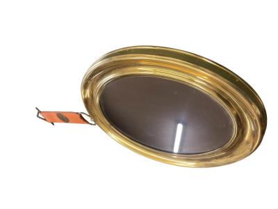 Jacques Adnet 1960s Brass and leather wall mirror in the manner of Jacques Adnet