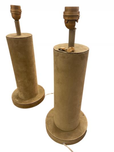 Jacques Adnet 1970s Stitched suede leather lamp in the style of Jacques Adnet