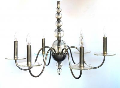 Jacques Adnet A Stylish French Art Deco Chrome Chandelier with Glass Spheres Jacques Adnet