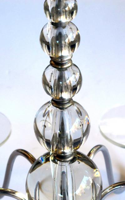 Jacques Adnet A Stylish French Art Deco Chrome Chandelier with Glass Spheres Jacques Adnet