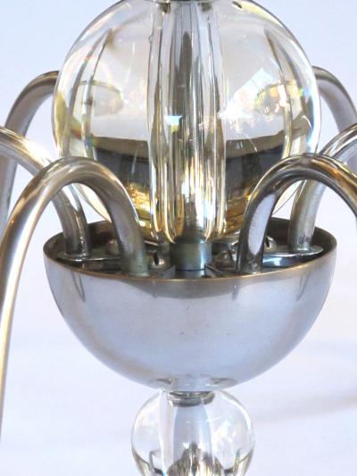 Jacques Adnet A Stylish French Art Deco Chrome Chandelier with Glass Spheres Jacques Adnet