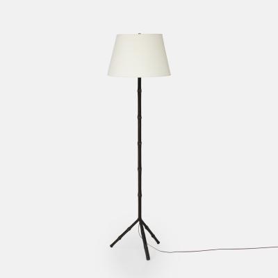 Jacques Adnet Black Leather Tripod Faux Bamboo Floor Lamp by Jacques Adnet