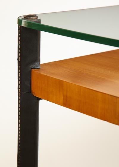 Jacques Adnet CURVED FRUITWOOD CENTER TABLE WITH GLASS TOP BY ADNET