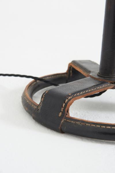 Jacques Adnet Dark Brown Leather Floor Lamp by Jacques Adnet