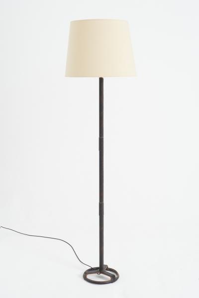 Jacques Adnet Dark Brown Leather Floor Lamp by Jacques Adnet