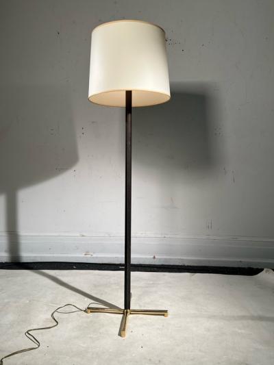Jacques Adnet EXCEPTIONAL MID CENTURY LEATHER AND BRASS X BASE FLOOR LAMP