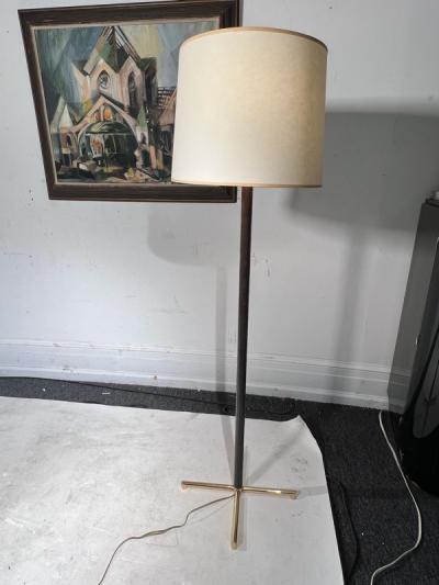 Jacques Adnet EXCEPTIONAL MID CENTURY LEATHER AND BRASS X BASE FLOOR LAMP