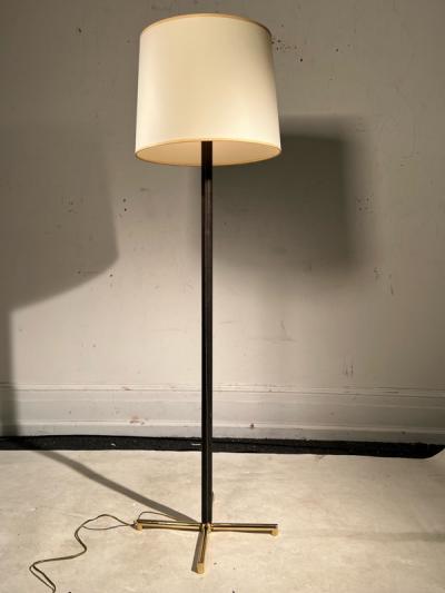 Jacques Adnet EXCEPTIONAL MID CENTURY LEATHER AND BRASS X BASE FLOOR LAMP