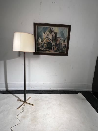 Jacques Adnet EXCEPTIONAL MID CENTURY LEATHER AND BRASS X BASE FLOOR LAMP