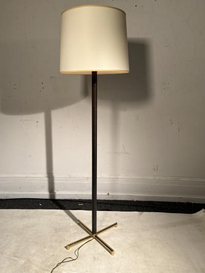 Jacques Adnet EXCEPTIONAL MID CENTURY LEATHER AND BRASS X BASE FLOOR LAMP