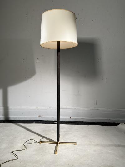 Jacques Adnet EXCEPTIONAL MID CENTURY LEATHER AND BRASS X BASE FLOOR LAMP