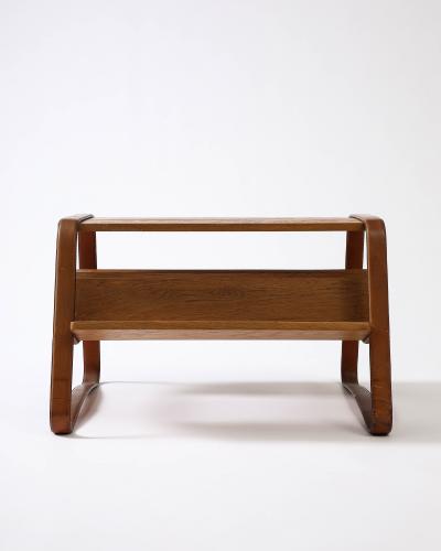 Jacques Adnet Elm and Leather Magazine Holder Side Table by Jacques Adnet France c 1960s