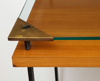 Jacques Adnet FRUITWOOD DESK WITH GLASS TOP BY ADNET