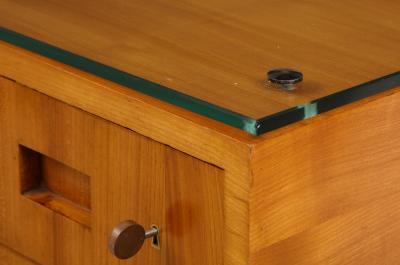 Jacques Adnet FRUITWOOD DESK WITH GLASS TOP BY ADNET