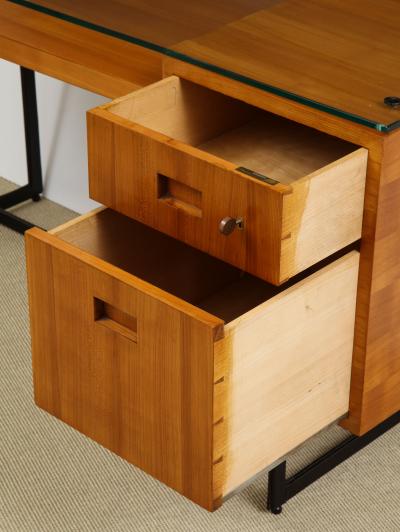 Jacques Adnet FRUITWOOD DESK WITH GLASS TOP BY ADNET