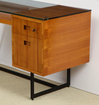 Jacques Adnet FRUITWOOD DESK WITH GLASS TOP BY ADNET