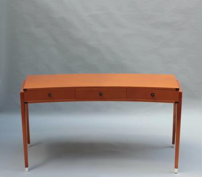 Jacques Adnet Fine French 1950s Leather Covered Desk and Chairs by Jacques Adnet